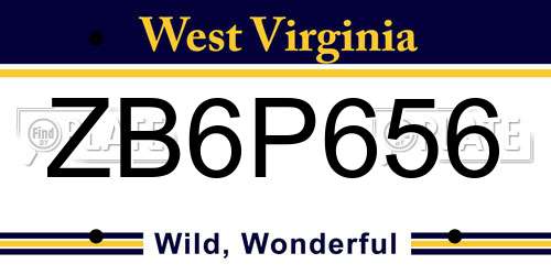 ZB6P656 West Virginia License Plate