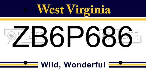 ZB6P686 West Virginia License Plate