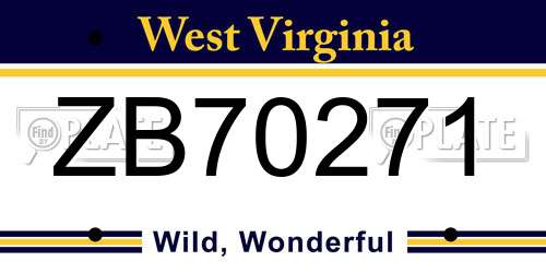 ZB70271 West Virginia License Plate