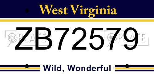 ZB72579 West Virginia License Plate