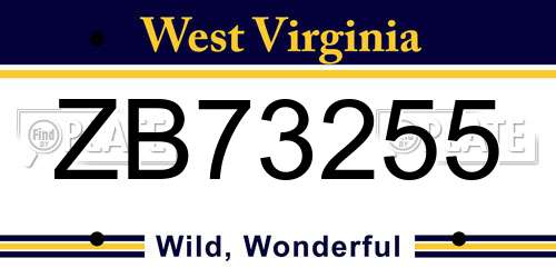 ZB73255 West Virginia License Plate
