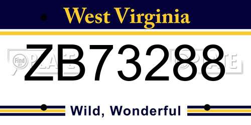 ZB73288 West Virginia License Plate