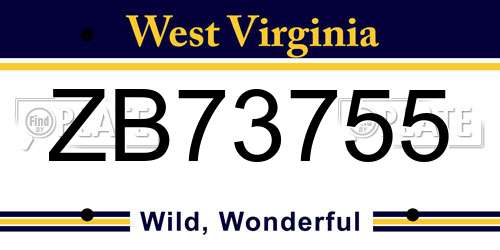 ZB73755 West Virginia License Plate