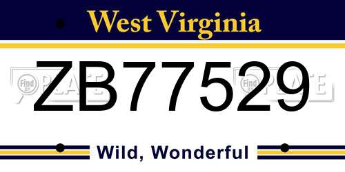ZB77529 West Virginia License Plate