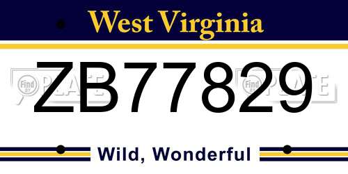 ZB77829 West Virginia License Plate