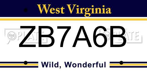 ZB7A6B West Virginia License Plate