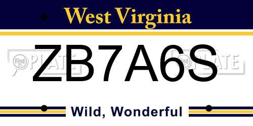 ZB7A6S West Virginia License Plate