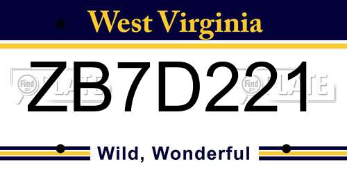 ZB7D221 West Virginia License Plate