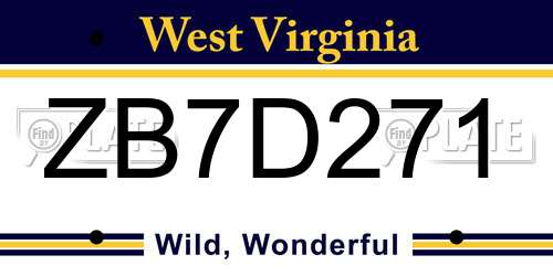 ZB7D271 West Virginia License Plate