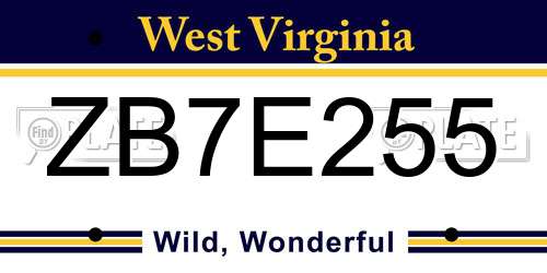 ZB7E255 West Virginia License Plate