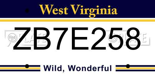 ZB7E258 West Virginia License Plate