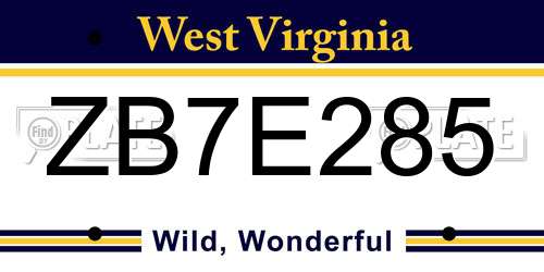 ZB7E285 West Virginia License Plate