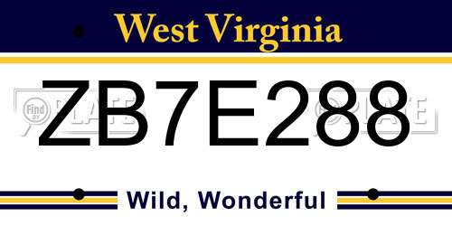 ZB7E288 West Virginia License Plate