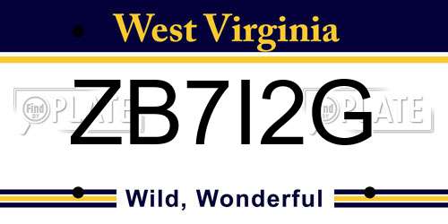 ZB7I2G West Virginia License Plate