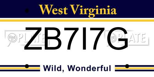 ZB7I7G West Virginia License Plate