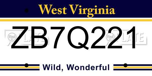 ZB7Q221 West Virginia License Plate