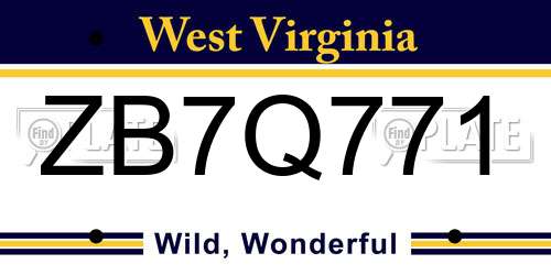 ZB7Q771 West Virginia License Plate