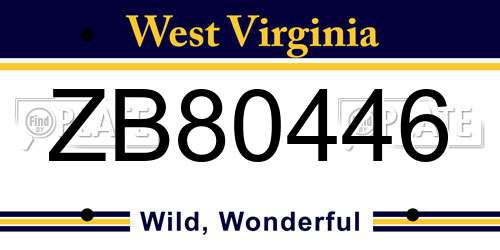 ZB80446 West Virginia License Plate