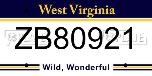 ZB80921 West Virginia License Plate
