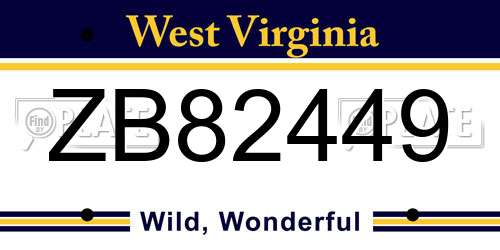 ZB82449 West Virginia License Plate