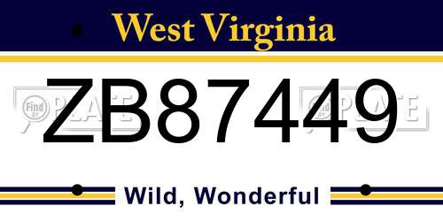 ZB87449 West Virginia License Plate