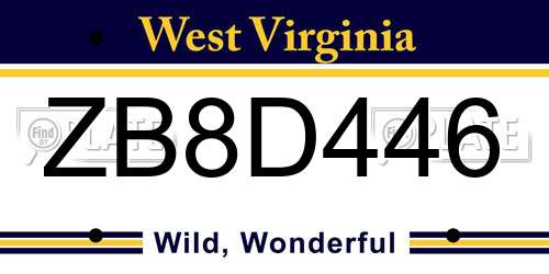 ZB8D446 West Virginia License Plate