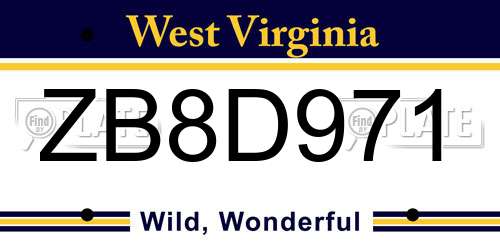 ZB8D971 West Virginia License Plate