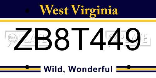 ZB8T449 West Virginia License Plate