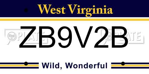 ZB9V2B West Virginia License Plate