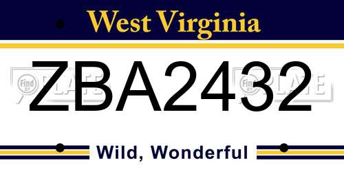 ZBA2432 West Virginia License Plate
