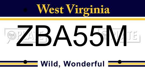 ZBA55M West Virginia License Plate