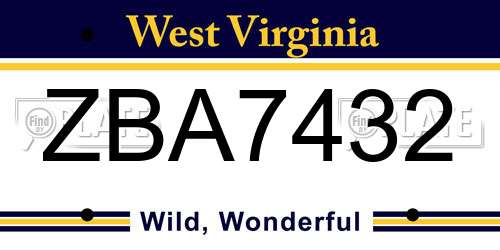 ZBA7432 West Virginia License Plate
