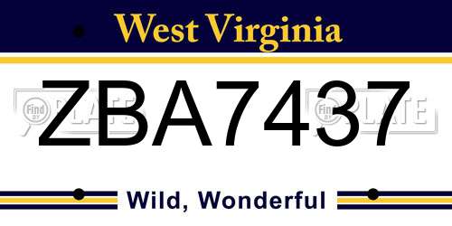ZBA7437 West Virginia License Plate