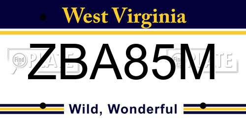 ZBA85M West Virginia License Plate