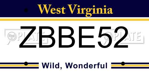 ZBBE52 West Virginia License Plate
