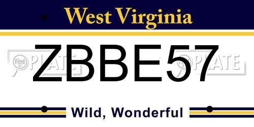 ZBBE57 West Virginia License Plate