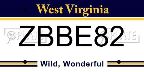 ZBBE82 West Virginia License Plate