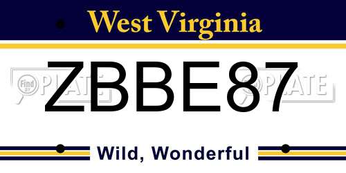 ZBBE87 West Virginia License Plate