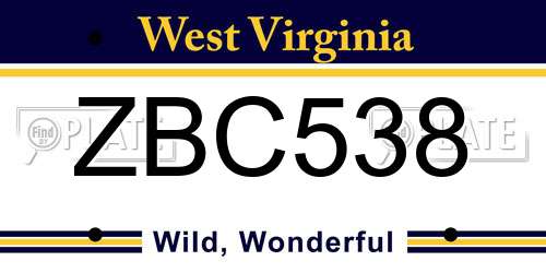 ZBC538 West Virginia License Plate