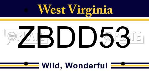 ZBDD53 West Virginia License Plate