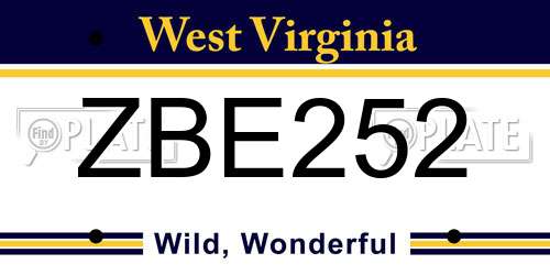 ZBE252 West Virginia License Plate