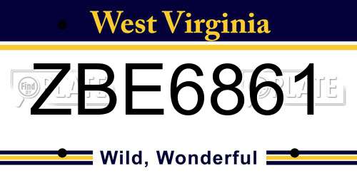 ZBE6861 West Virginia License Plate