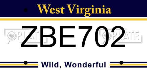 ZBE702 West Virginia License Plate