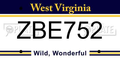 ZBE752 West Virginia License Plate