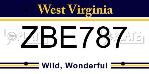 ZBE787 West Virginia License Plate