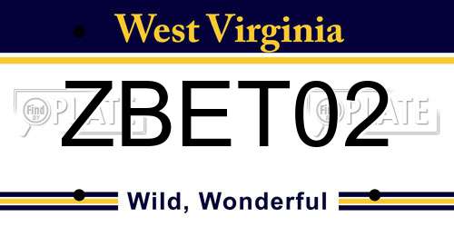 ZBET02 West Virginia License Plate