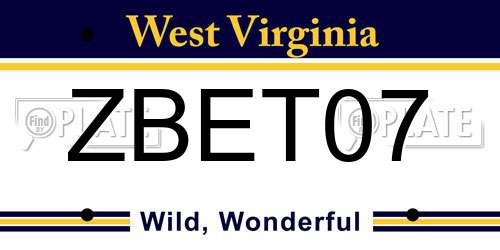 ZBET07 West Virginia License Plate