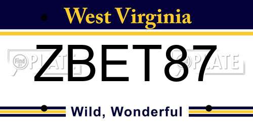 ZBET87 West Virginia License Plate