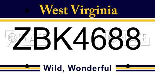 ZBK4688 West Virginia License Plate
