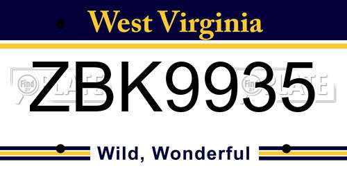 ZBK9935 West Virginia License Plate